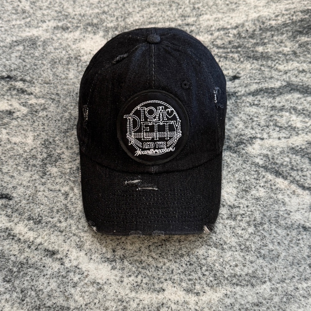 Price Firm New Custom Designed Black Distressed Baseball Cap w/Tom Petty Patch - Picture 3 of 4